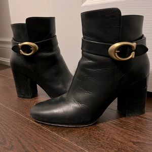 Coach black leather booties